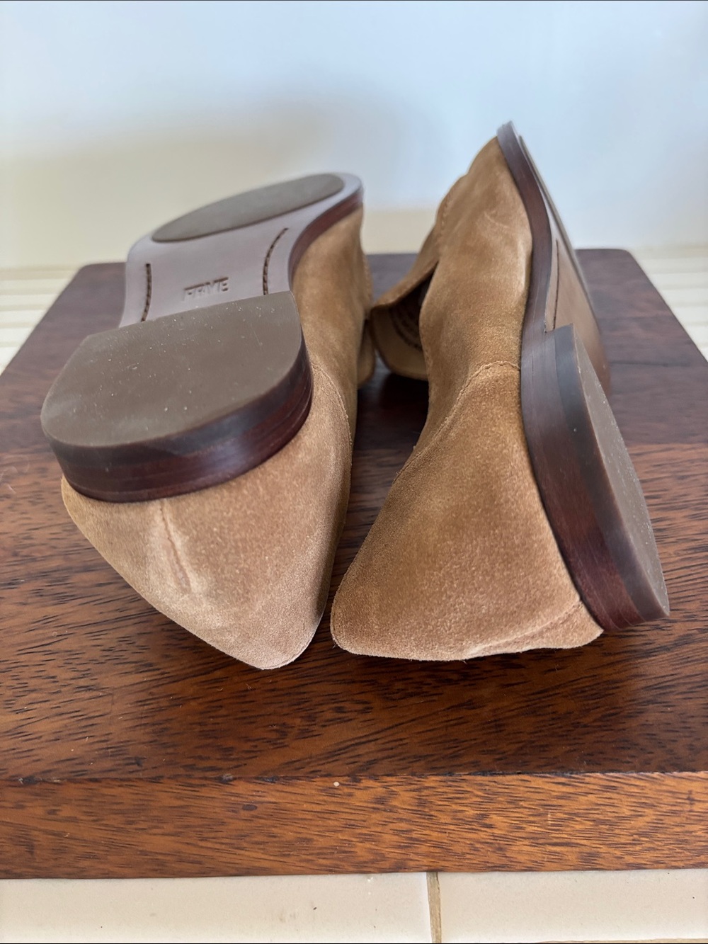 Frye Pointed Suede Slip-On Loafers in Camel Brown 9.5 - Picture 7 of 9